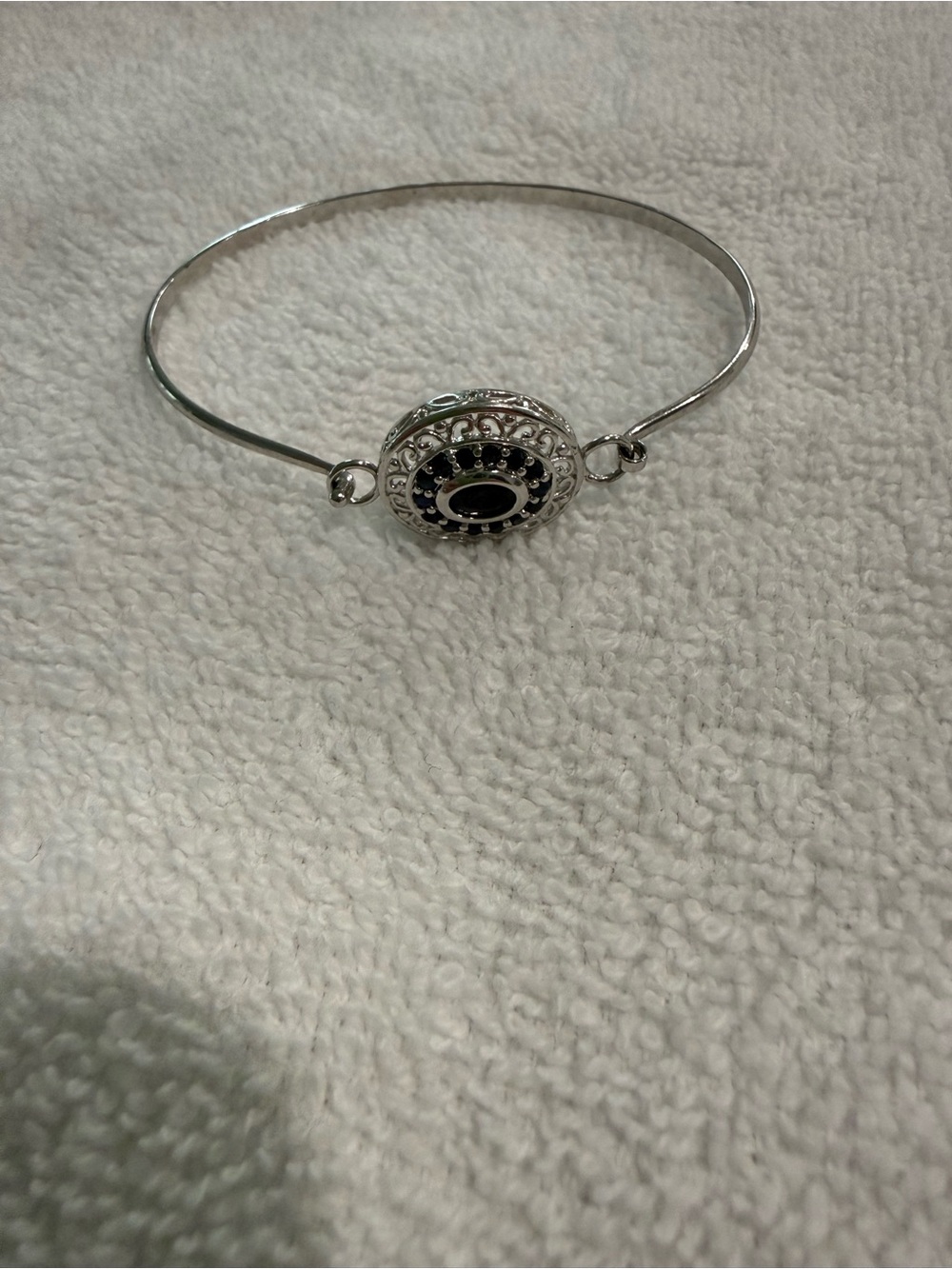 Silver-Tone Black Accent Filigree Bangle Bracelet
